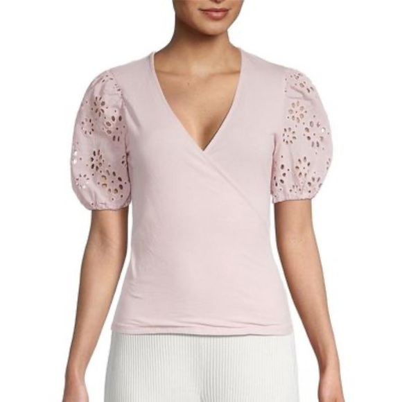 Blue Laundry by Shelli Segal Puff Sleeve Light Aqua Top - Picture 1 of 4
